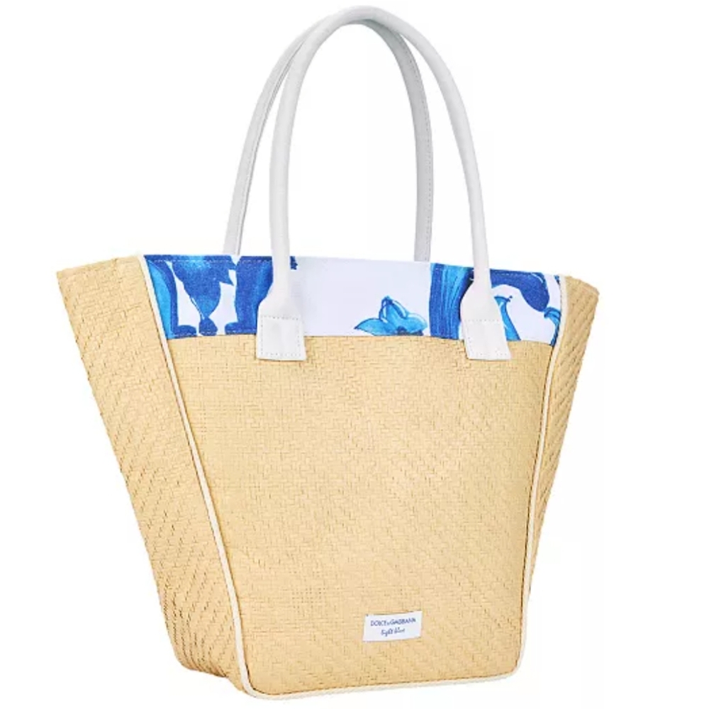 Dolce & Gabbana Light Blue Beach Summer Straw Tote Shopper Travel Bag